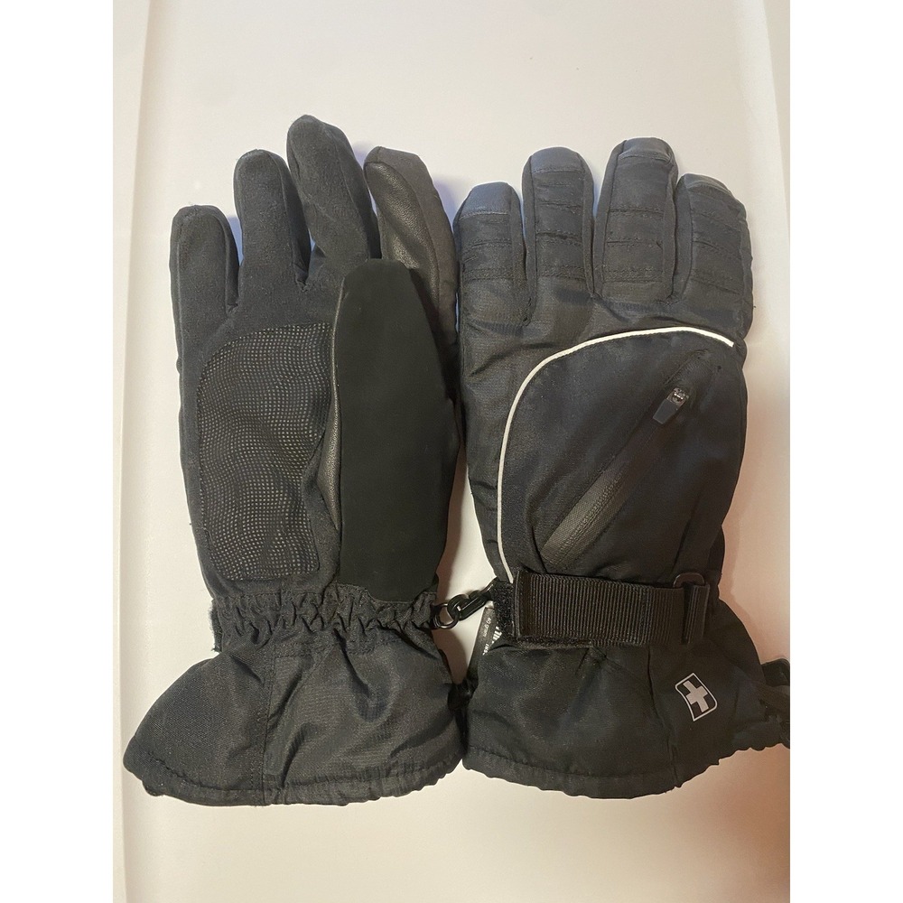 Insulated Winter Gloves Wrist Strap Black Size L Polyester Unisex Adults